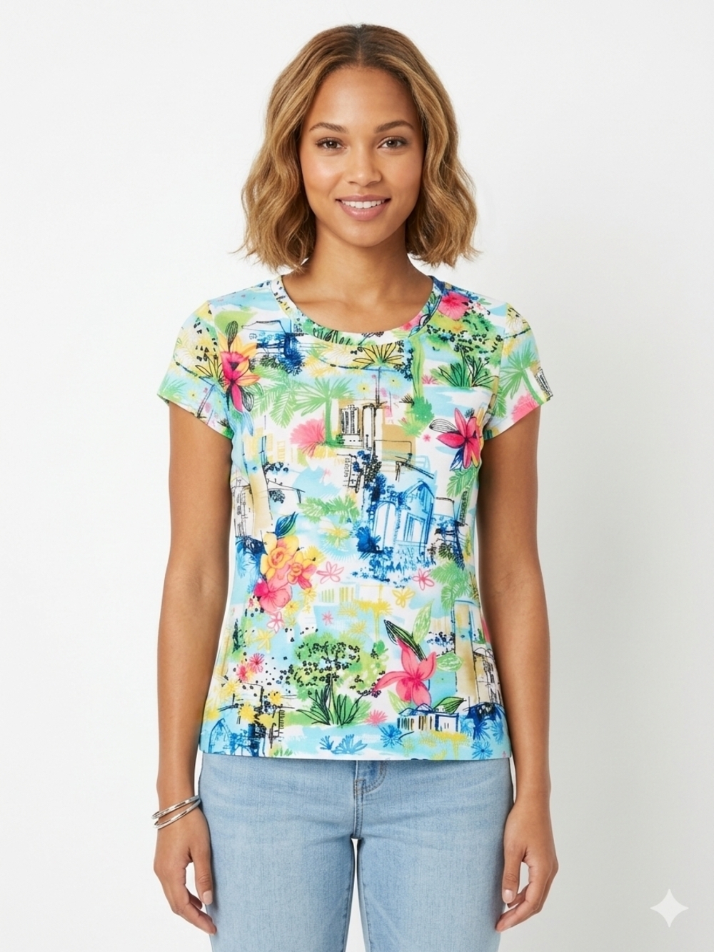 George Tropical Floral Print Short Sleeve Tee Top Women's Large 12/14